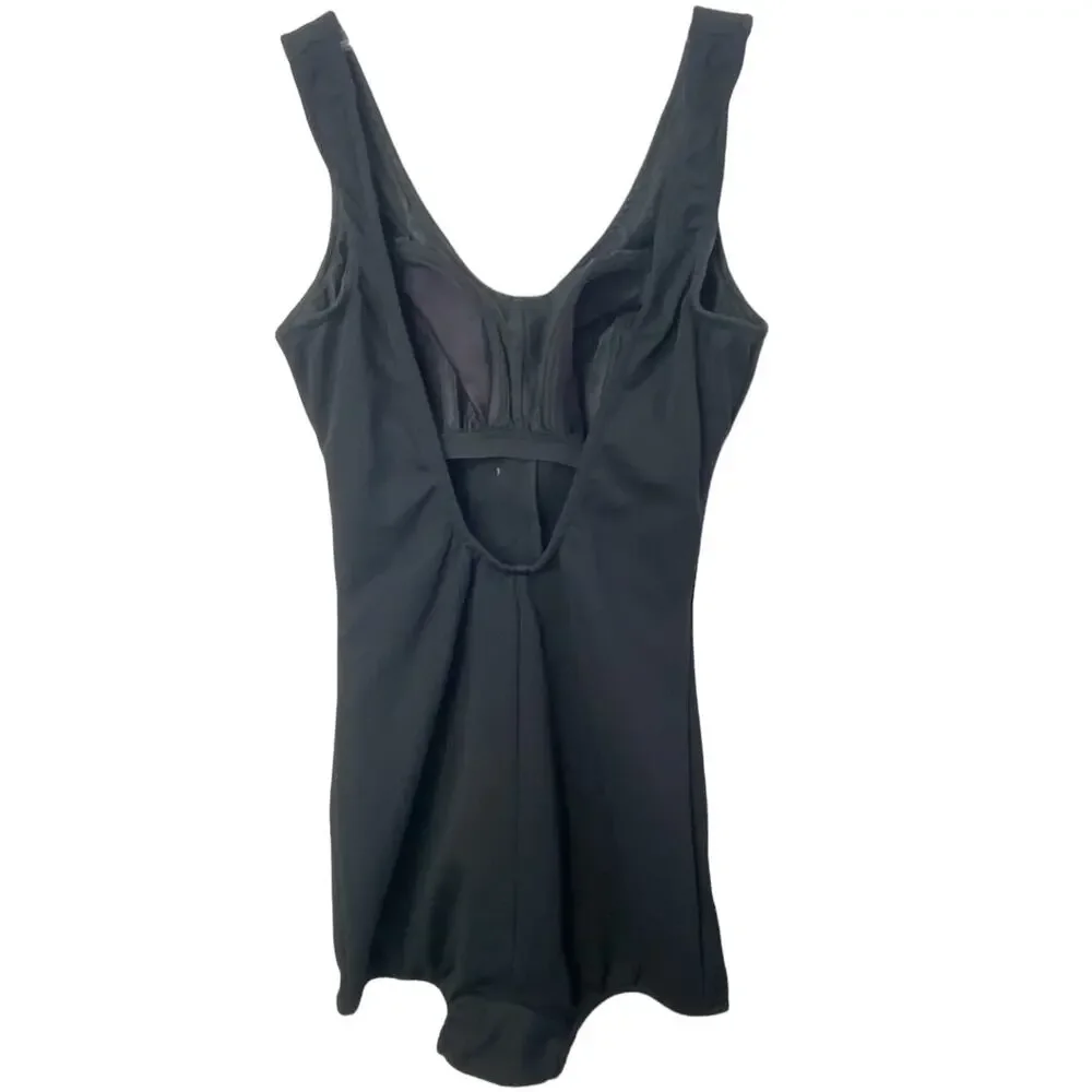 Vintage 1960s Women Black  Modest‎ Scalloped One Piece Swimsuit Small